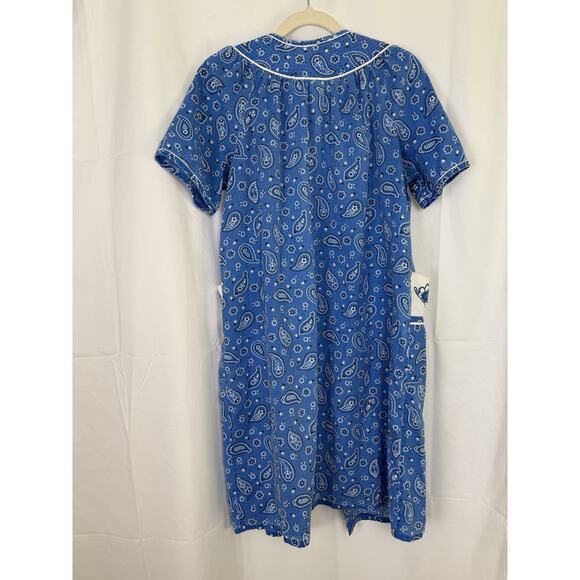 Vintage 70s Blue Paisley House Dress Embroidered Pockets Cowgirl Mini - Picture 7 of 9